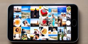 Smartphone displaying a collage of Instagram photos.